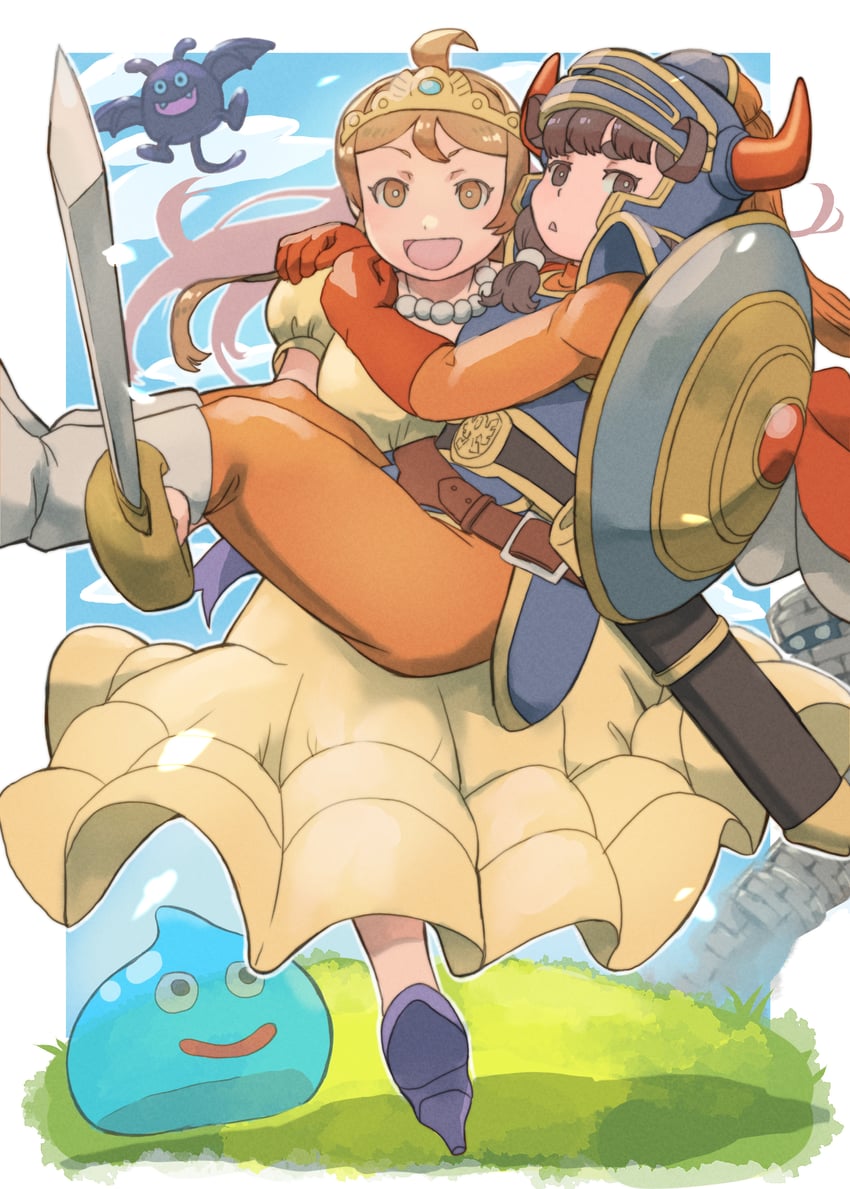slime, hero, princess laura, dracky, and golem (dragon quest and 1 more) drawn by k_katora