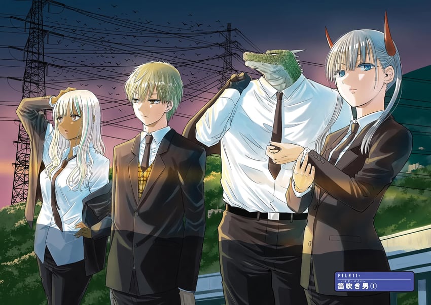 homura rin, sunagami, mizumori kaede, and kurogane soprano (cosmos) drawn by tamura_ryuuhei