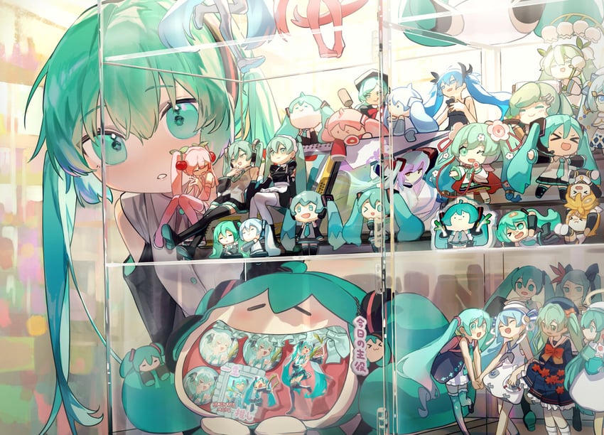 hatsune miku, kagamine rin, kagamine len, yuki miku, sakura miku, and 3 more (vocaloid and 4 more) drawn by chi_chi3939