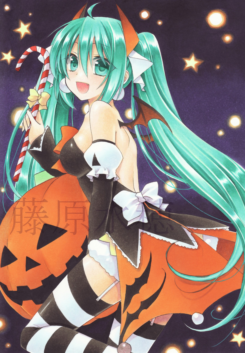 hatsune miku and halloween miku (vocaloid) drawn by fujiwara_minaho