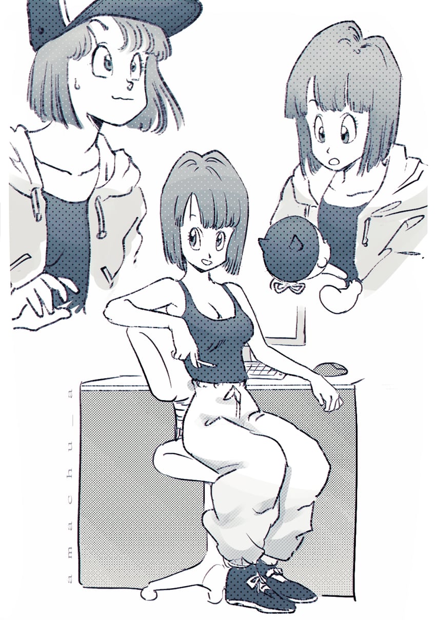 bulma and trunks (dragon ball and 1 more) drawn by amachu_a