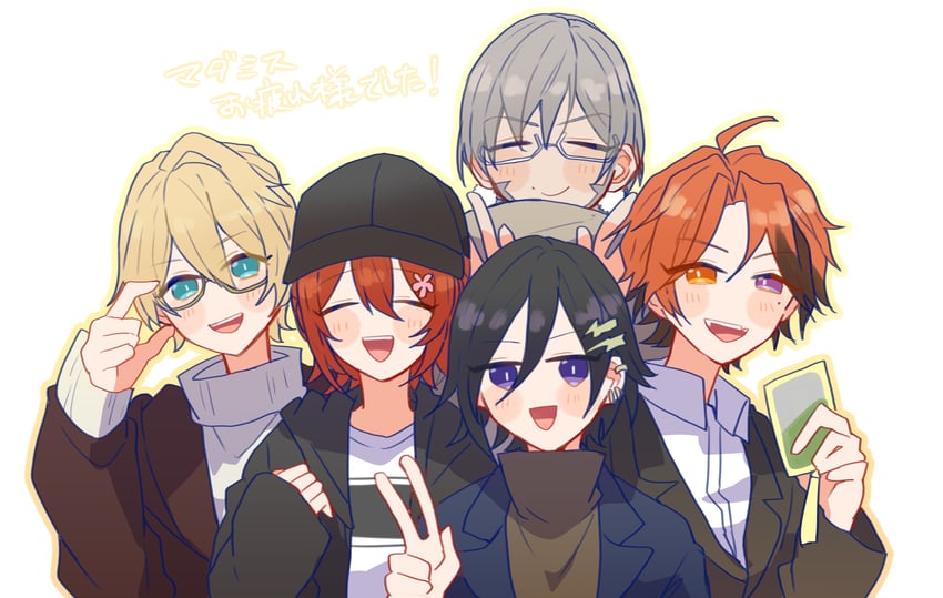 hanasaki miyabi, kanade izuru, yukoku roberu, kishido temma, and arurandeisu (holostars) drawn by yonyo_(kskr0711)