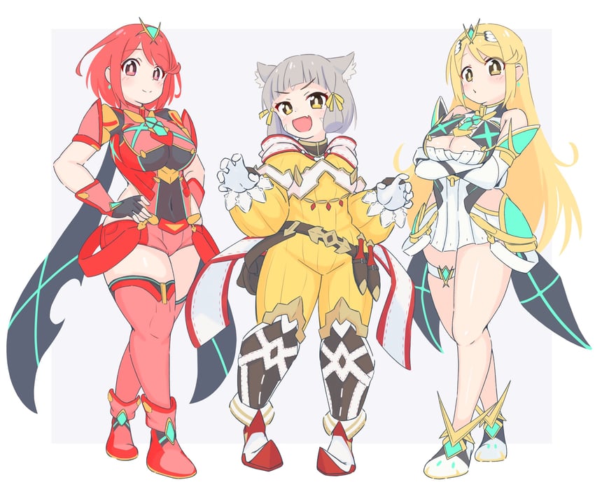 pyra and mythra (xenoblade chronicles and 1 more) drawn by uncool_mochi