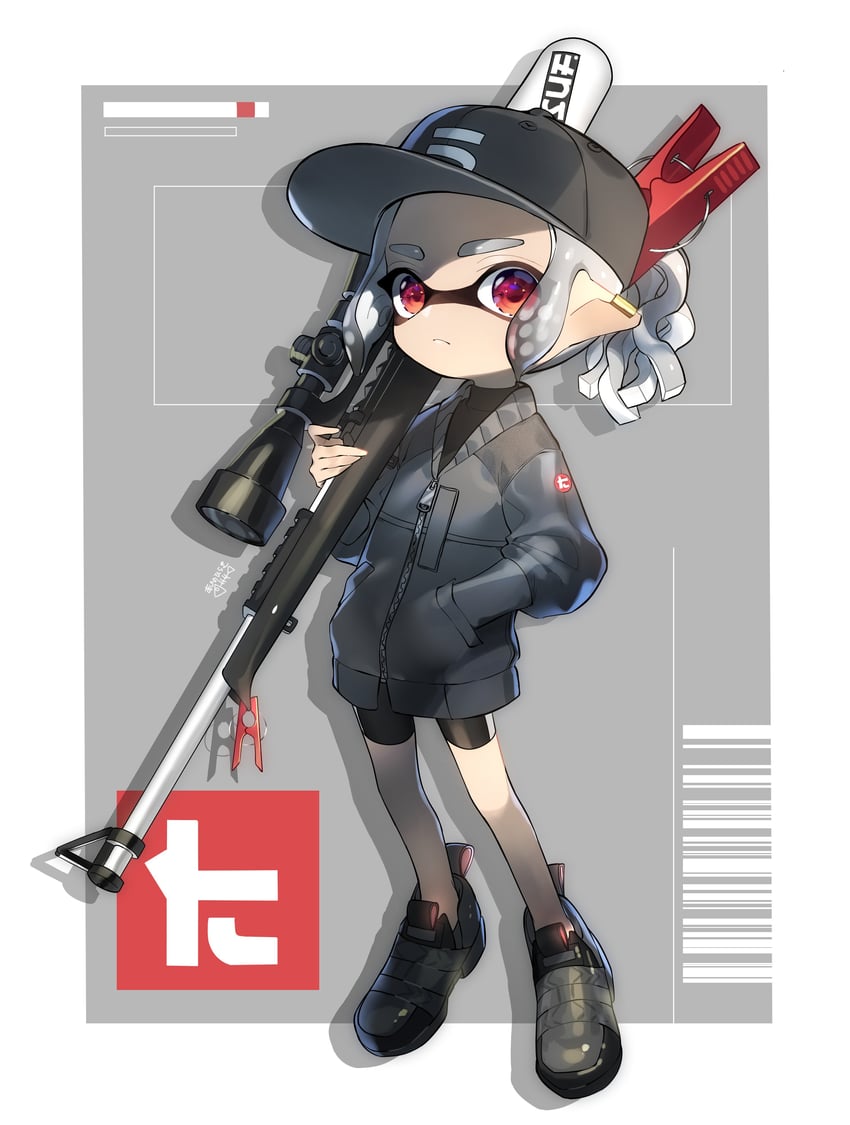 inkling player character and inkling girl (splatoon and 1 more) drawn by osakana_aji