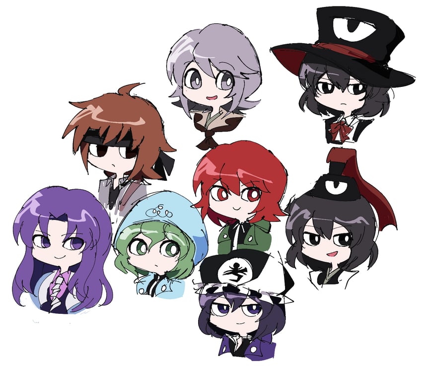 enraku tsubakura, houlen yabusame, senri tsurubami, shitodo kuroji, kurohebi, and 3 more (len'en and 1 more) drawn by atoymk
