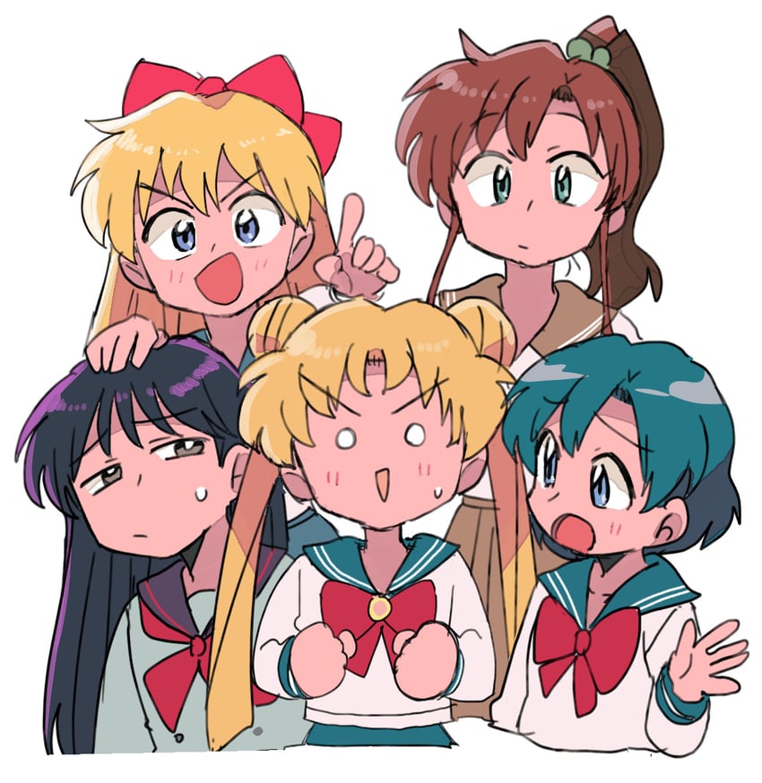 tsukino usagi, mizuno ami, aino minako, hino rei, and kino makoto (bishoujo senshi sailor moon) drawn by tsubobot