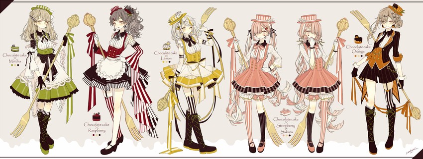 konogata yui, takarai tsurugi, kamiusagi rena, akasaki ryoko, sakurajima marika, and 1 more (chokokeki 6 shimai) drawn by akakura