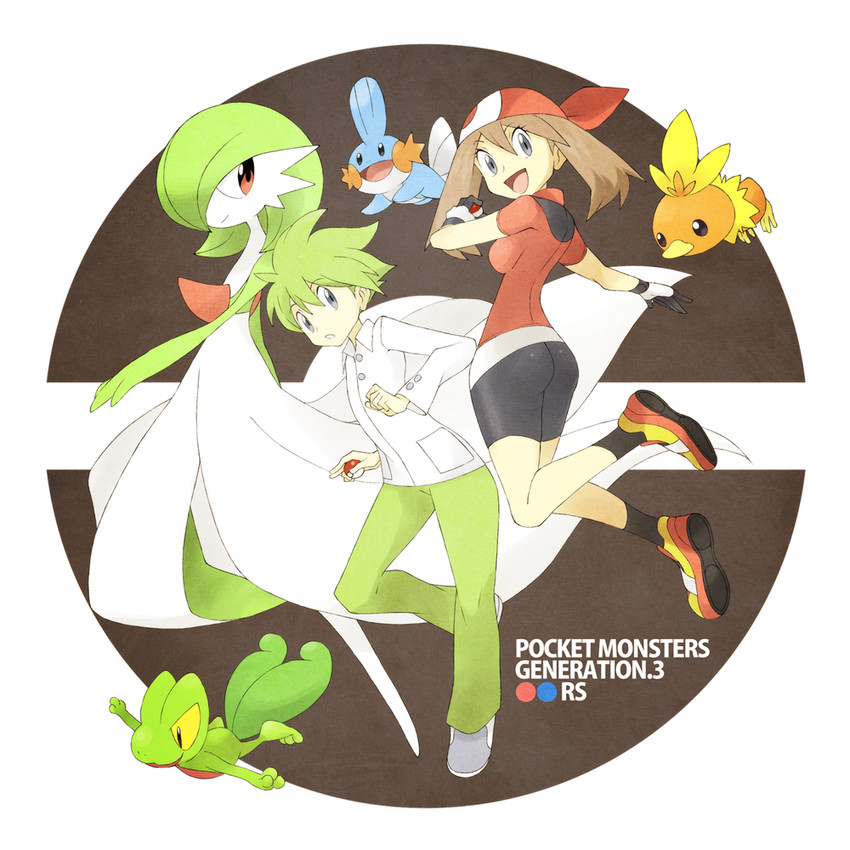 gardevoir, may, torchic, mudkip, treecko, and 1 more (pokemon and 1 more) drawn by shigino_sohuzi