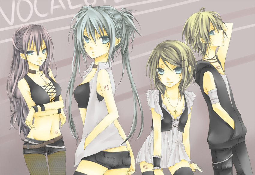 hatsune miku, kagamine rin, kagamine len, and megurine luka (vocaloid) drawn by kuroi_(liar-player)