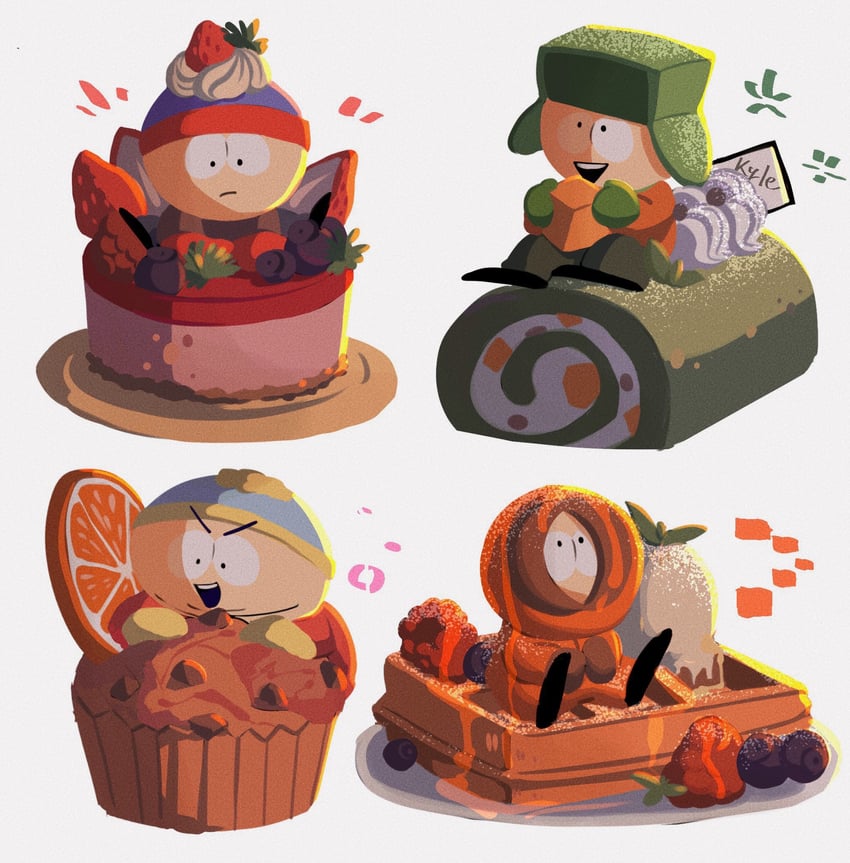 stan marsh, kenny mccormick, kyle broflovski, and eric cartman (south park) drawn by hiyashimeso