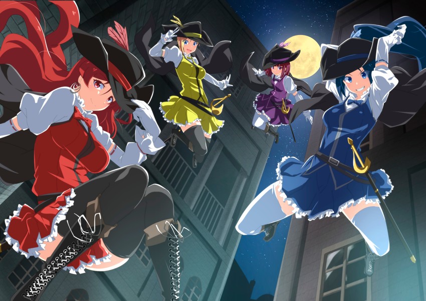 higashiyama akisa, ohtori aka, yukifune eriza, and ohtori ao (magicami) drawn by moroheiya_(moroheiya-works)