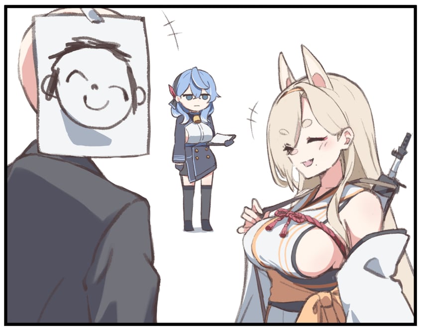 sensei, doodle sensei, ako, and kaho (blue archive) drawn by mfy_a