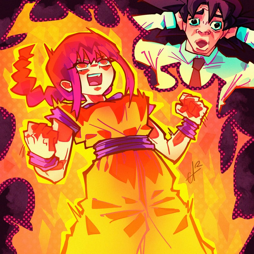 makima and son goku (chainsaw man and 2 more) drawn by alpharecdyt