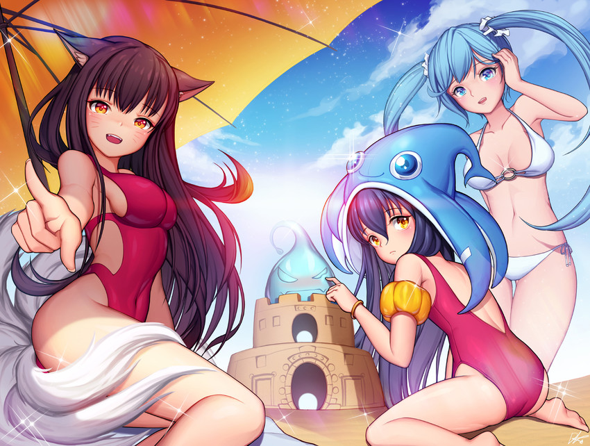 ahri, sona, lulu, and zac (league of legends) drawn by dduck_kong