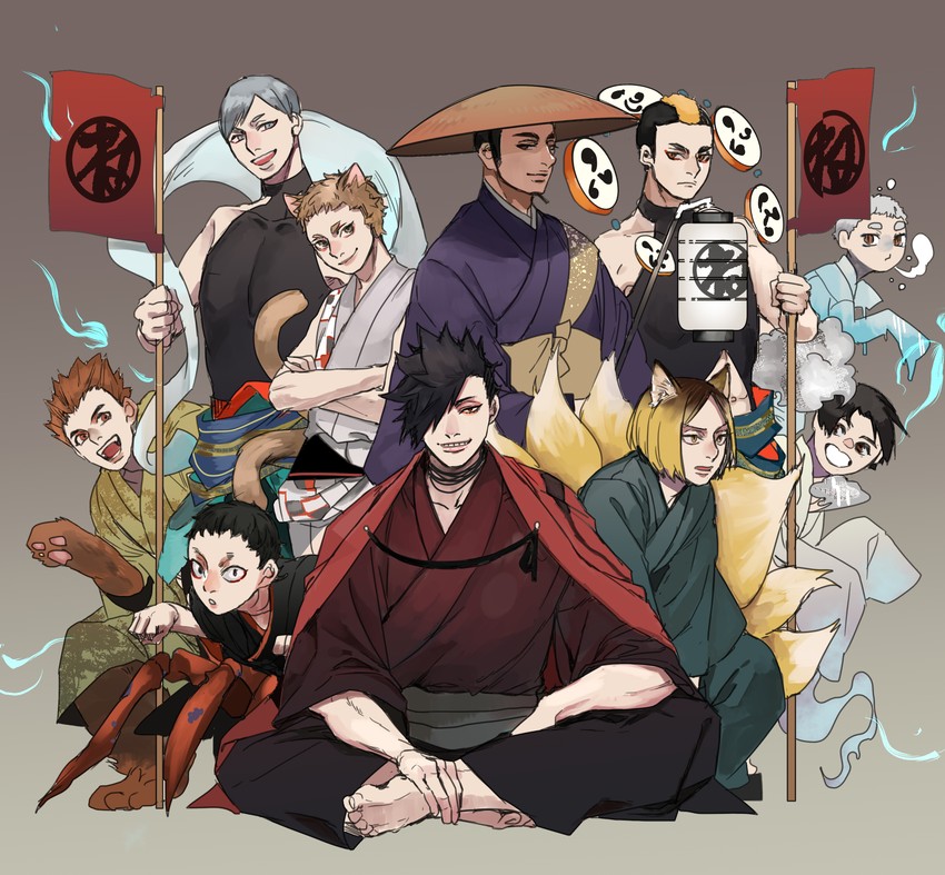 kuroo tetsurou, kozume kenma, haiba lev, yaku morisuke, yamamoto taketora, and 5 more (haikyuu!!) drawn by tentaro_(miyuuuuu-u)