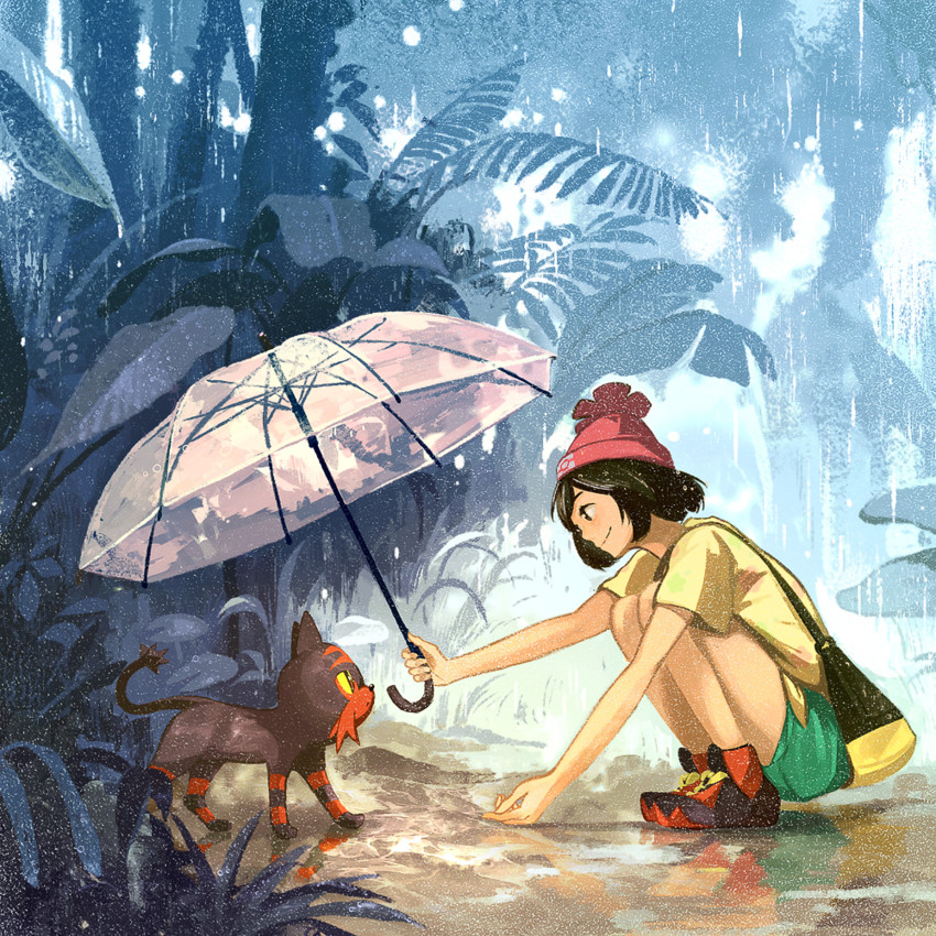 selene and litten (pokemon and 1 more) drawn by gemi