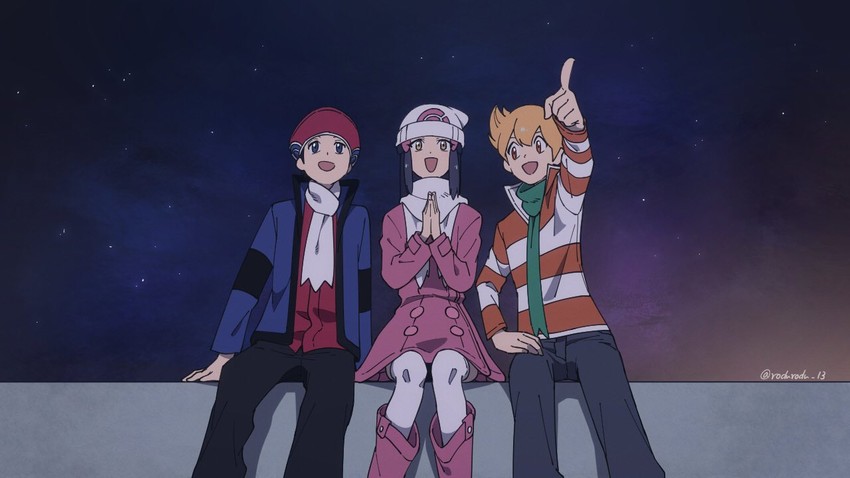 dawn, lucas, and barry (pokemon and 2 more) drawn by rozu_ki