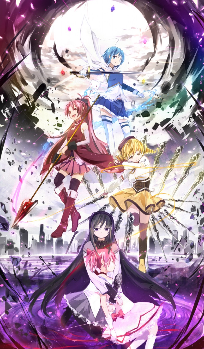 akemi homura, kaname madoka, miki sayaka, sakura kyoko, tomoe mami, and 1 more (mahou shoujo madoka magica) drawn by ume_(plumblossom)