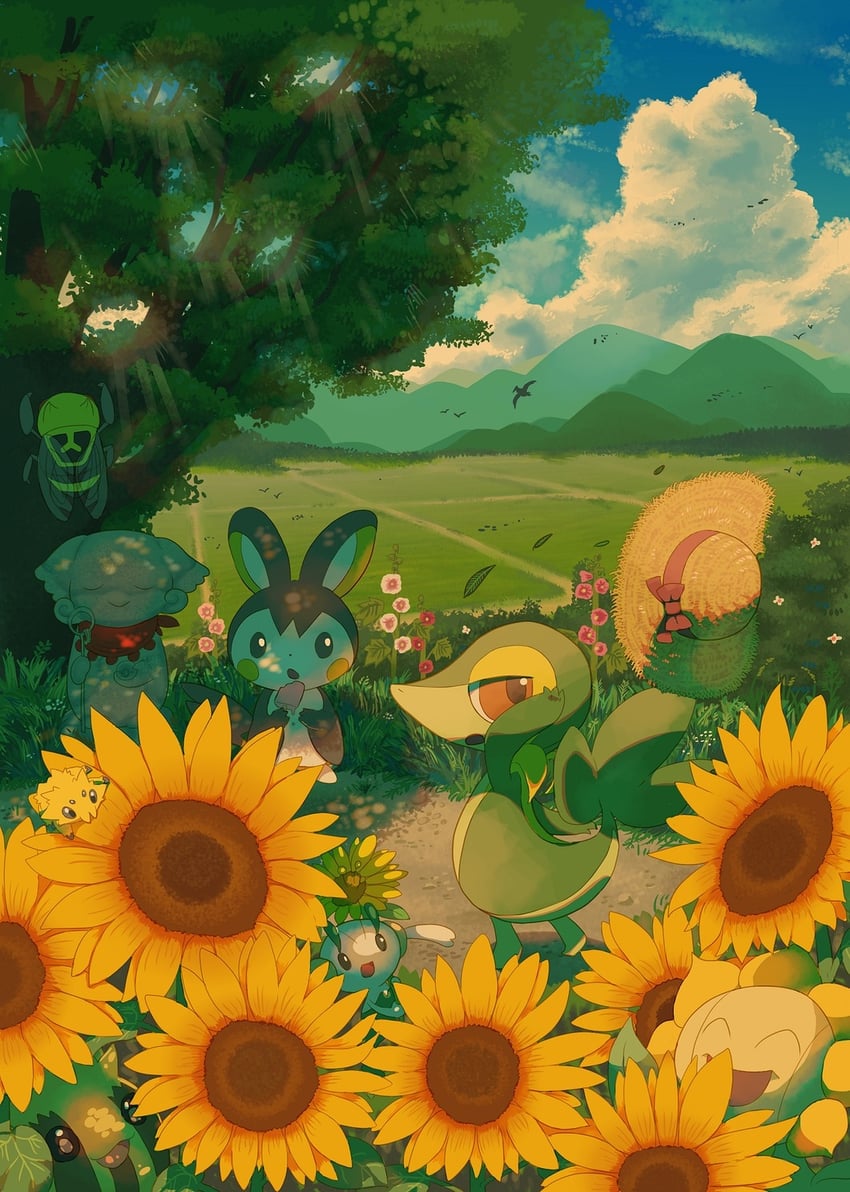 snivy, emolga, joltik, audino, floette, and 3 more (pokemon) drawn by hinekureru