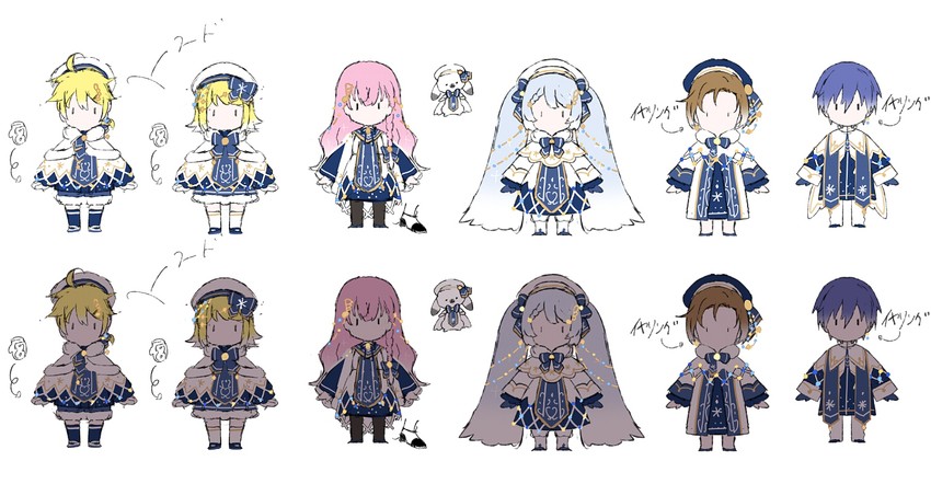 hatsune miku, kagamine rin, kagamine len, megurine luka, kaito, and 8 more (vocaloid) drawn by hakusai_(tiahszld)