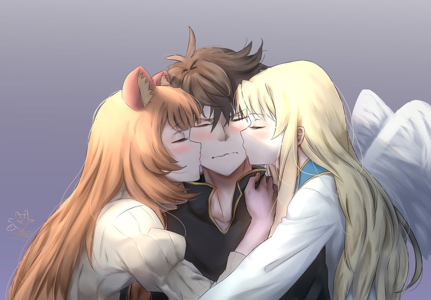 raphtalia, iwatani naofumi, and filo (tate no yuusha no nariagari) drawn by iruhamu