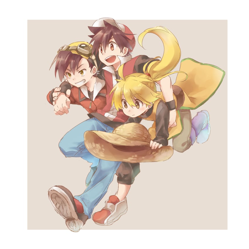 red, ethan, and yellow (pokemon and 1 more) drawn by unagi_(kobucha_blaster)