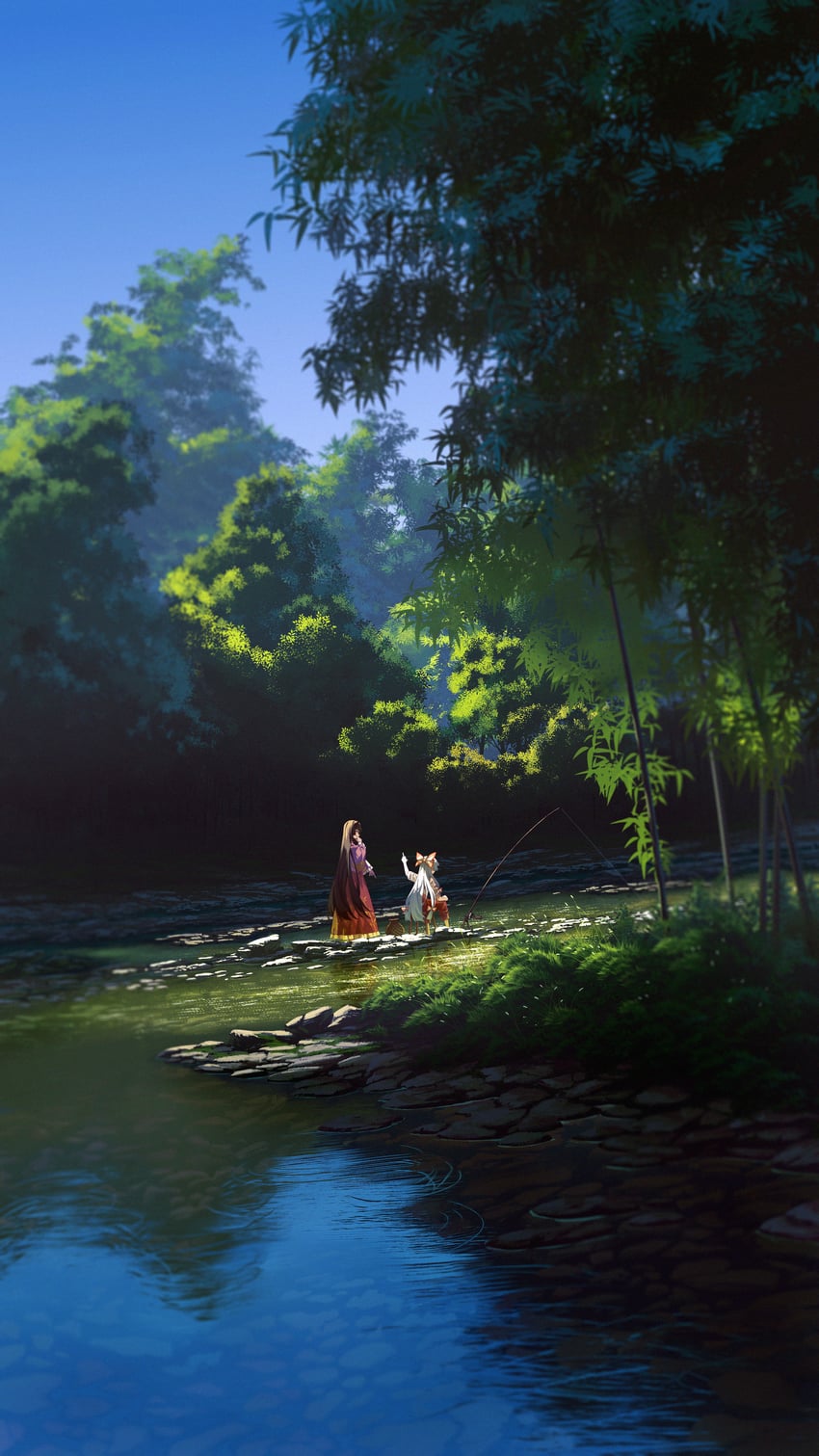 fujiwara no mokou and houraisan kaguya (touhou) drawn by banjie