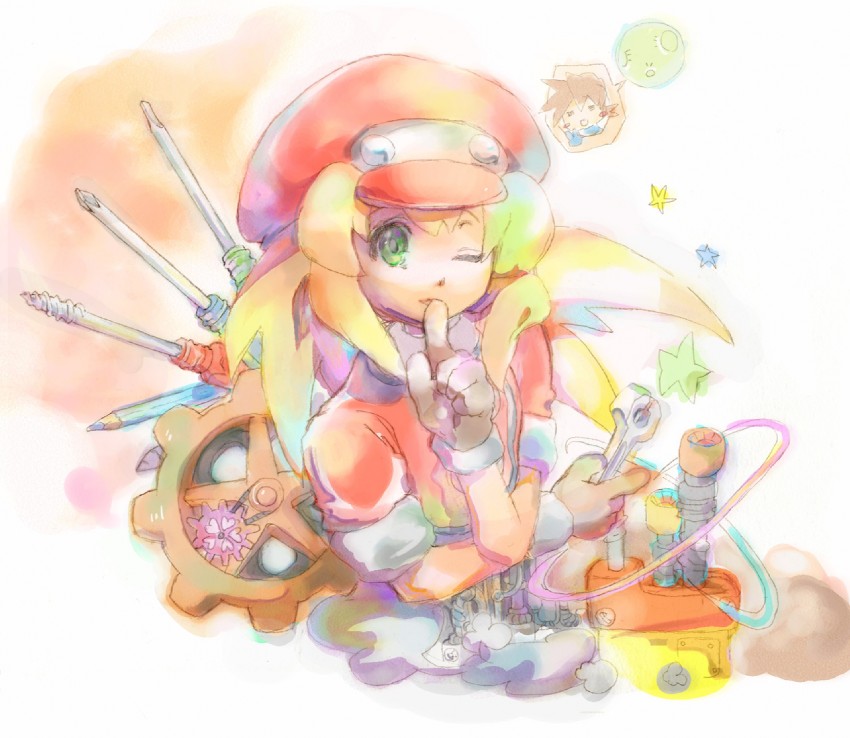roll caskett and mega man volnutt (mega man and 1 more) drawn by dinef