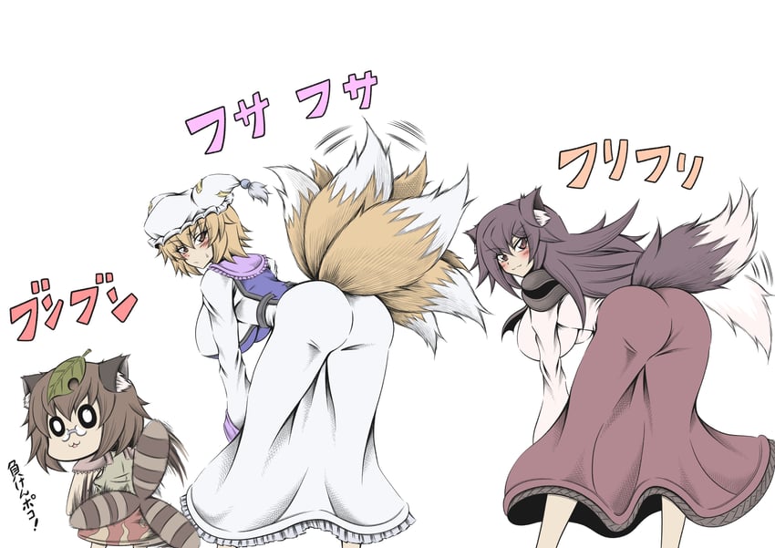 yakumo ran, imaizumi kagerou, and futatsuiwa mamizou (touhou) drawn by hidefu_kitayan