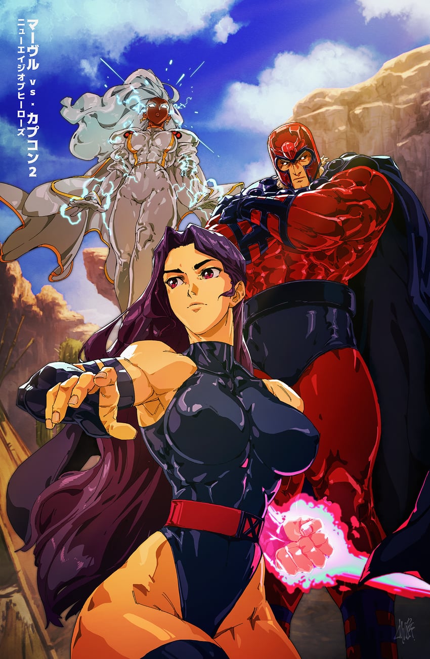 psylocke, storm, and magneto (marvel and 4 more) drawn by david_liu