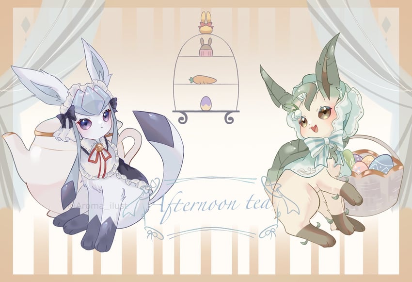 glaceon and leafeon (pokemon and 1 more) drawn by lvli_x2