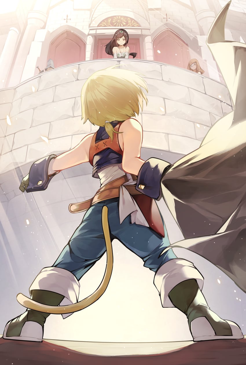 zidane tribal, garnet til alexandros xvii, beatrix, and adelbert steiner (final fantasy and 1 more) drawn by risumi_(taka-fallcherryblossom)