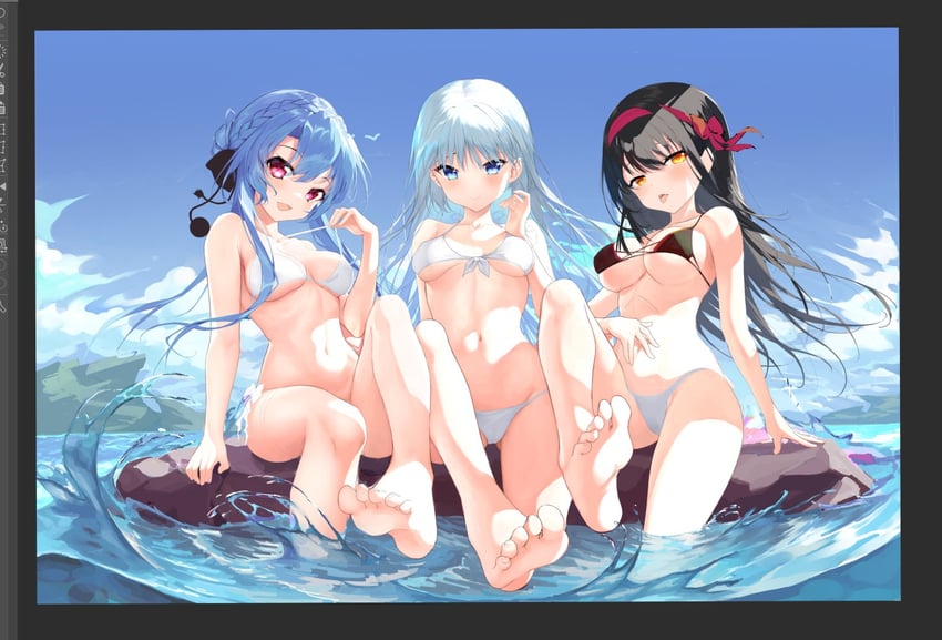 naruse shiroha, sorakado ao, and kushima kamome (summer pockets) drawn by haku89