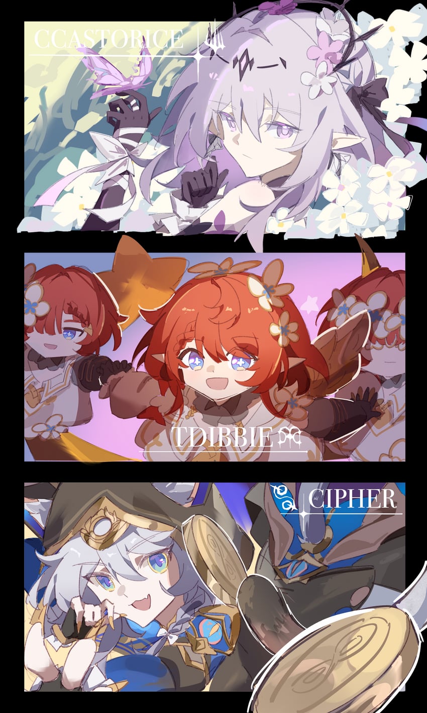 castorice, cipher, tribbie, trianne, and trinnon (honkai and 1 more) drawn by ticra