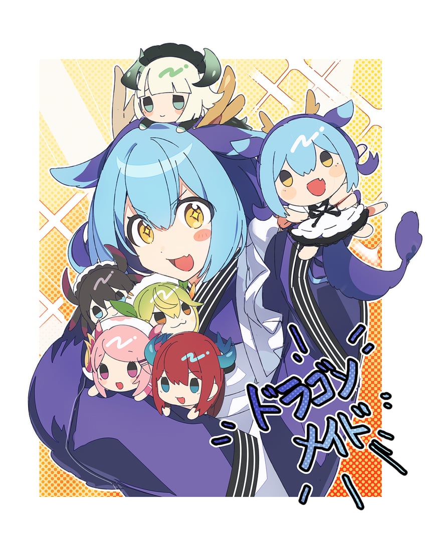 laundry dragonmaid, parlor dragonmaid, kitchen dragonmaid, chamber dragonmaid, house dragonmaid, and 1 more (yu-gi-oh!) drawn by 3_ma_me