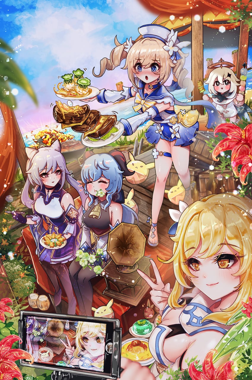 ganyu, lumine, keqing, paimon, klee, and 3 more (genshin impact) drawn by gimyogi
