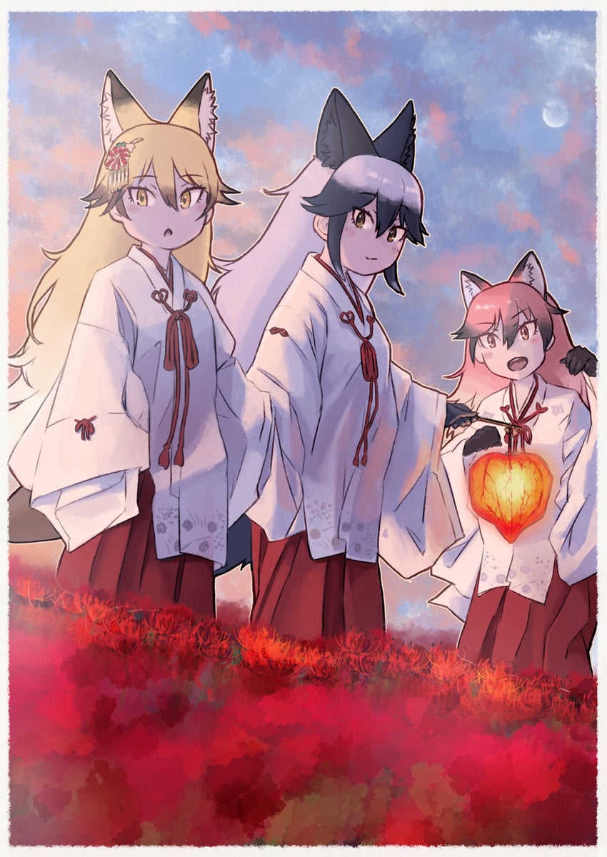silver fox, ezo red fox, and red fox (kemono friends) drawn by toriny