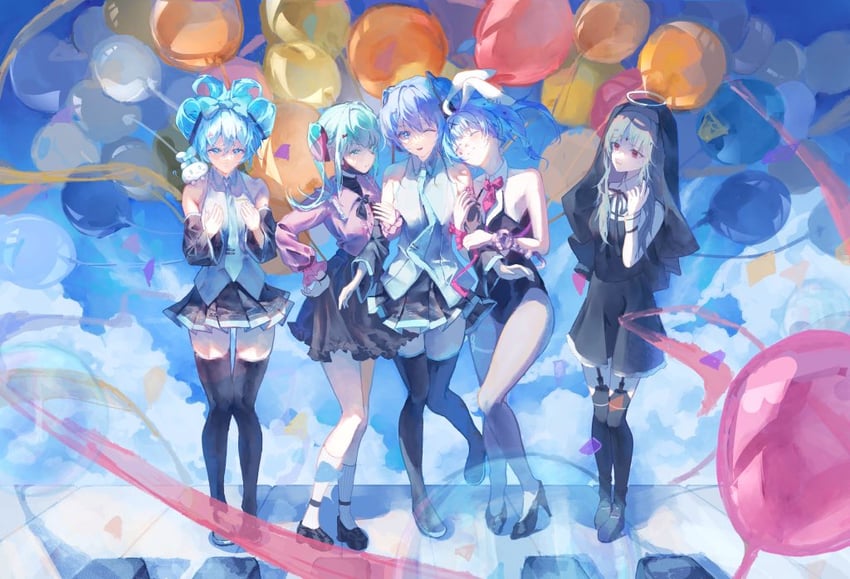 hatsune miku, cinnamoroll, cinnamiku, and vampire (vocaloid and 5 more) drawn by lie_lack1080