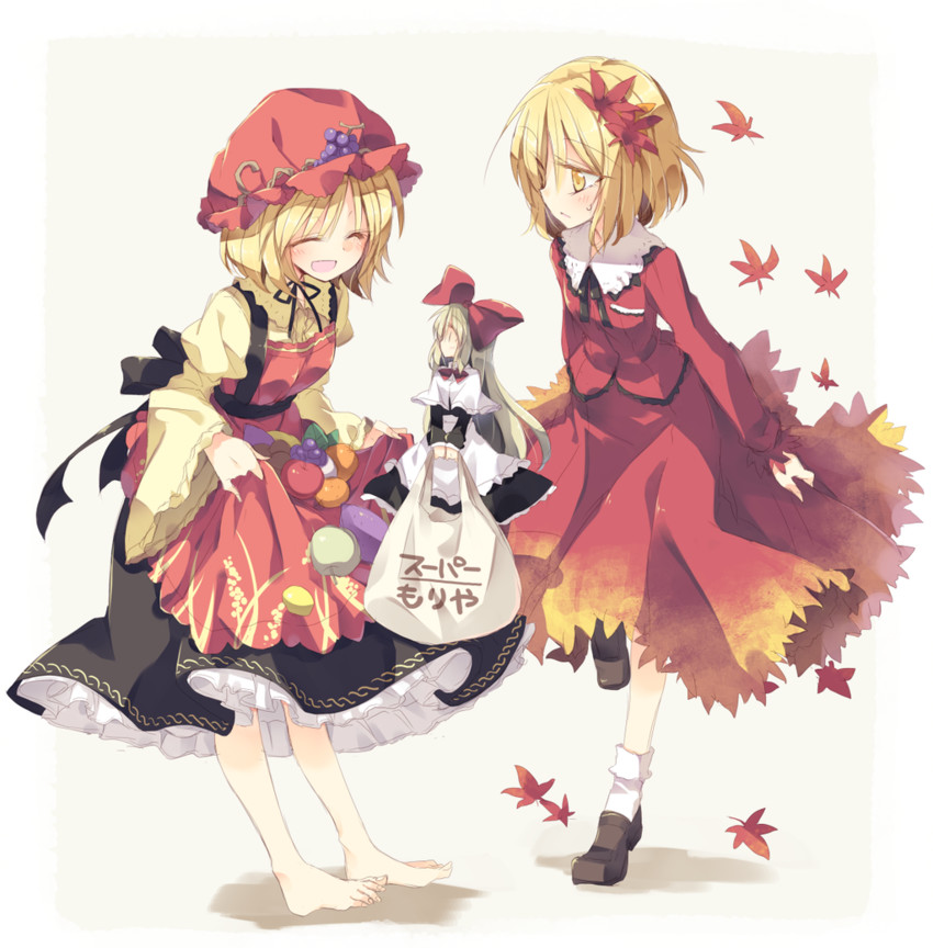 shanghai doll, aki minoriko, and aki shizuha (touhou) drawn by satou_kibi