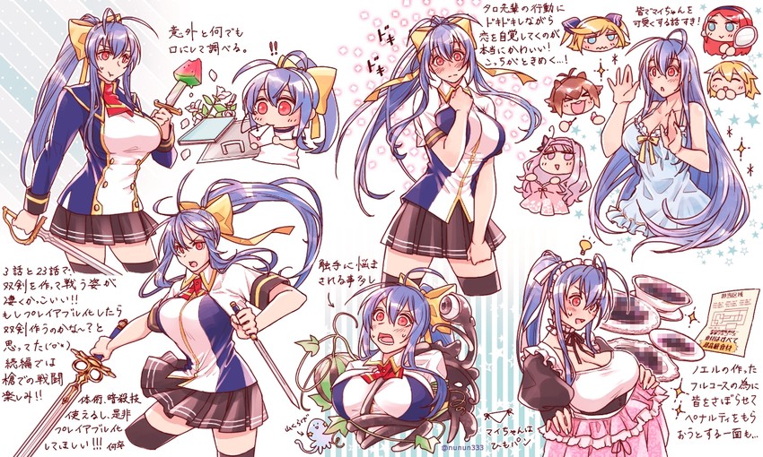 makoto nanaya, noel vermillion, mai natsume, tsubaki yayoi, kajun faycott, and 1 more (blazblue and 1 more) drawn by nunun