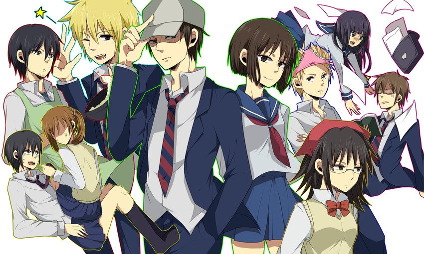 habara, karasawa toshiyuki, tabata hidenori, bungaku shoujo, tanaka yoshitake, and 5 more (danshi koukousei no nichijou) drawn by atsumi-sama