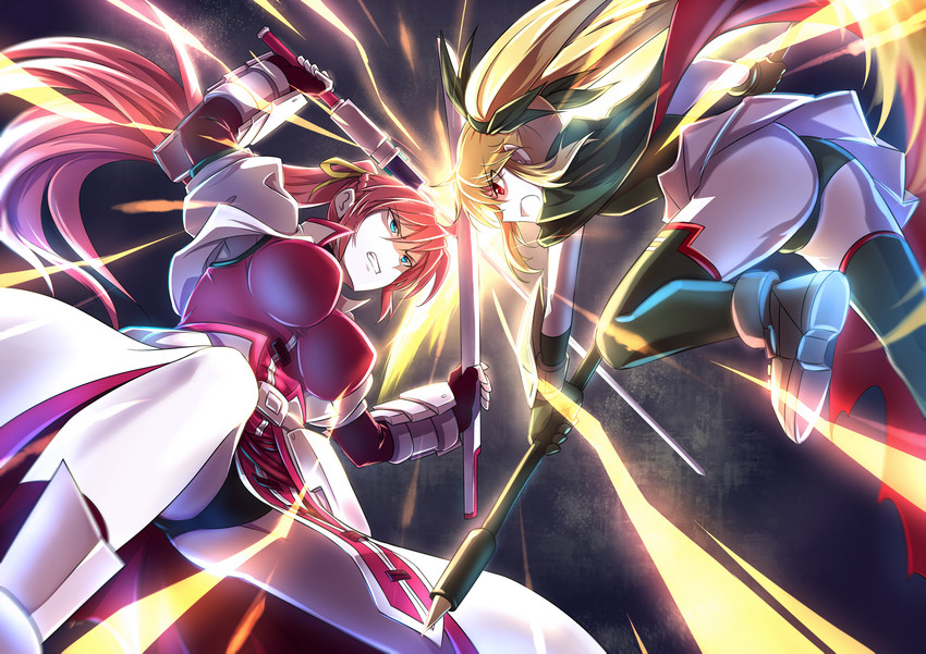 fate testarossa, bardiche, signum, and laevatein (lyrical nanoha and 3 more) drawn by shumai_(sm318)