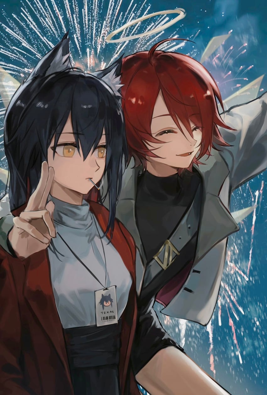 texas and exusiai (arknights) drawn by bai_hai_kong_lu