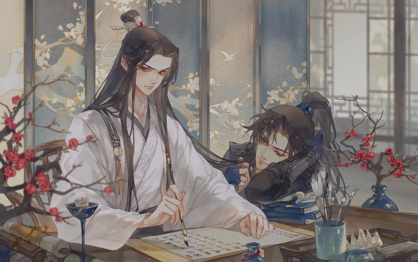 chu wanning and mo ran (erha he ta de bai mao shizun) drawn by jiujiangzi_benren