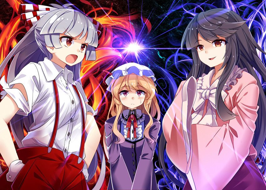 fujiwara no mokou, houraisan kaguya, and maribel hearn (touhou) drawn by e.o.