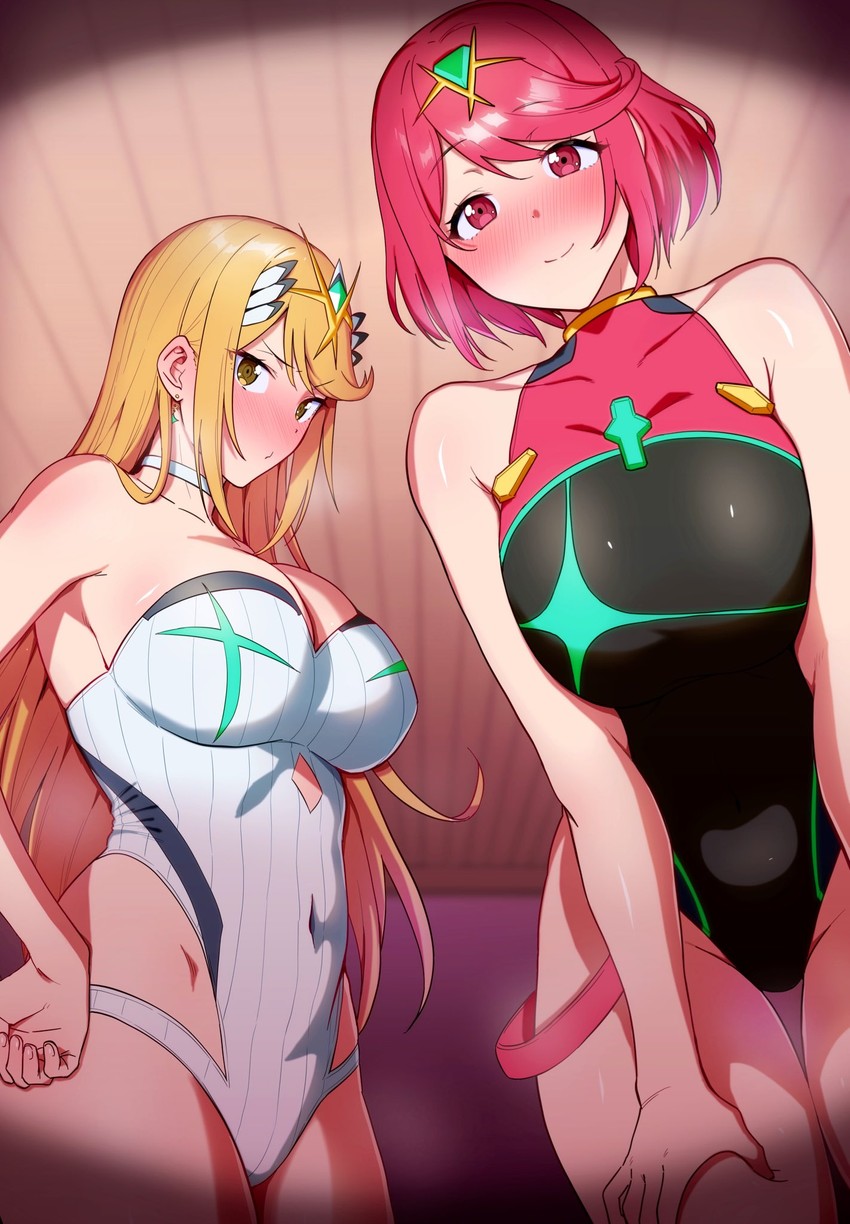 pyra and mythra (xenoblade chronicles and 1 more) drawn by amano_don