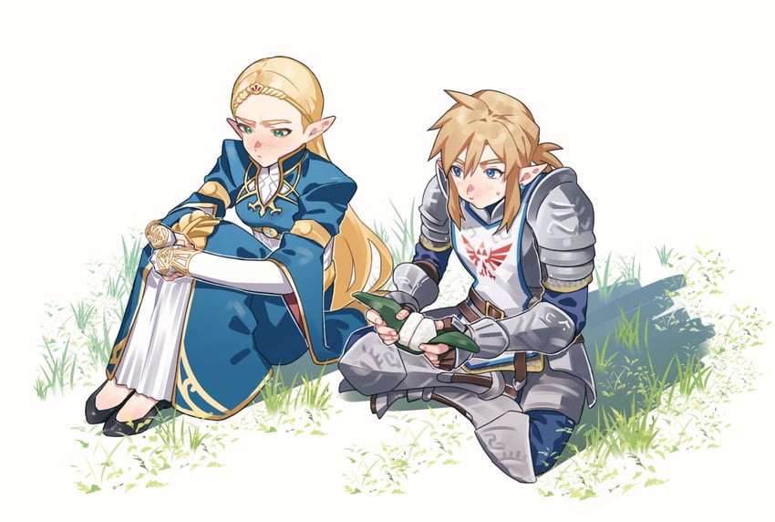 link and princess zelda (the legend of zelda and 1 more) drawn by oshinomiya