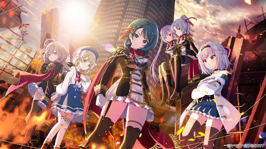aizawa kazuha, sasaki ran, matsumura fuuka, makino mitake, esaka shizuku, and 1 more (assault lily)