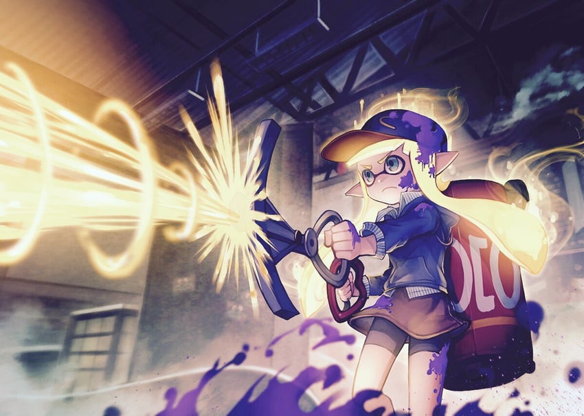 inkling player character and inkling girl (splatoon and 1 more) drawn by kiitos