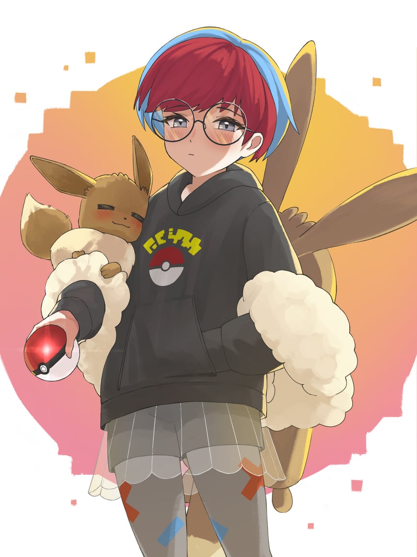 eevee and penny (pokemon and 1 more) drawn by pearlbbbb